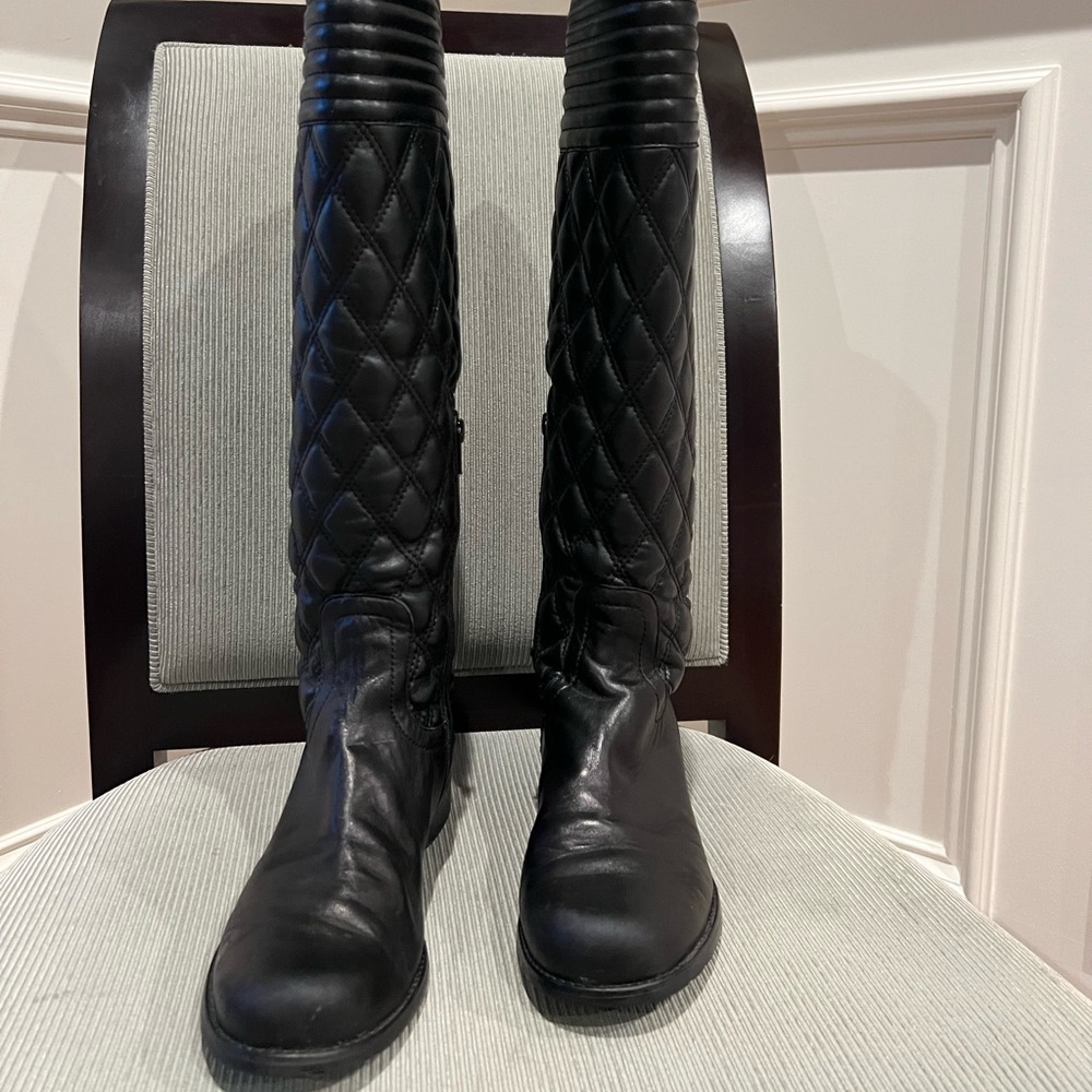 Stuart Weitzman Black Quilted Leather Boots